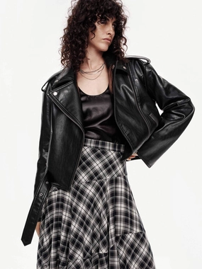 Cropped Faux Leather Jacket Stretch Cloth