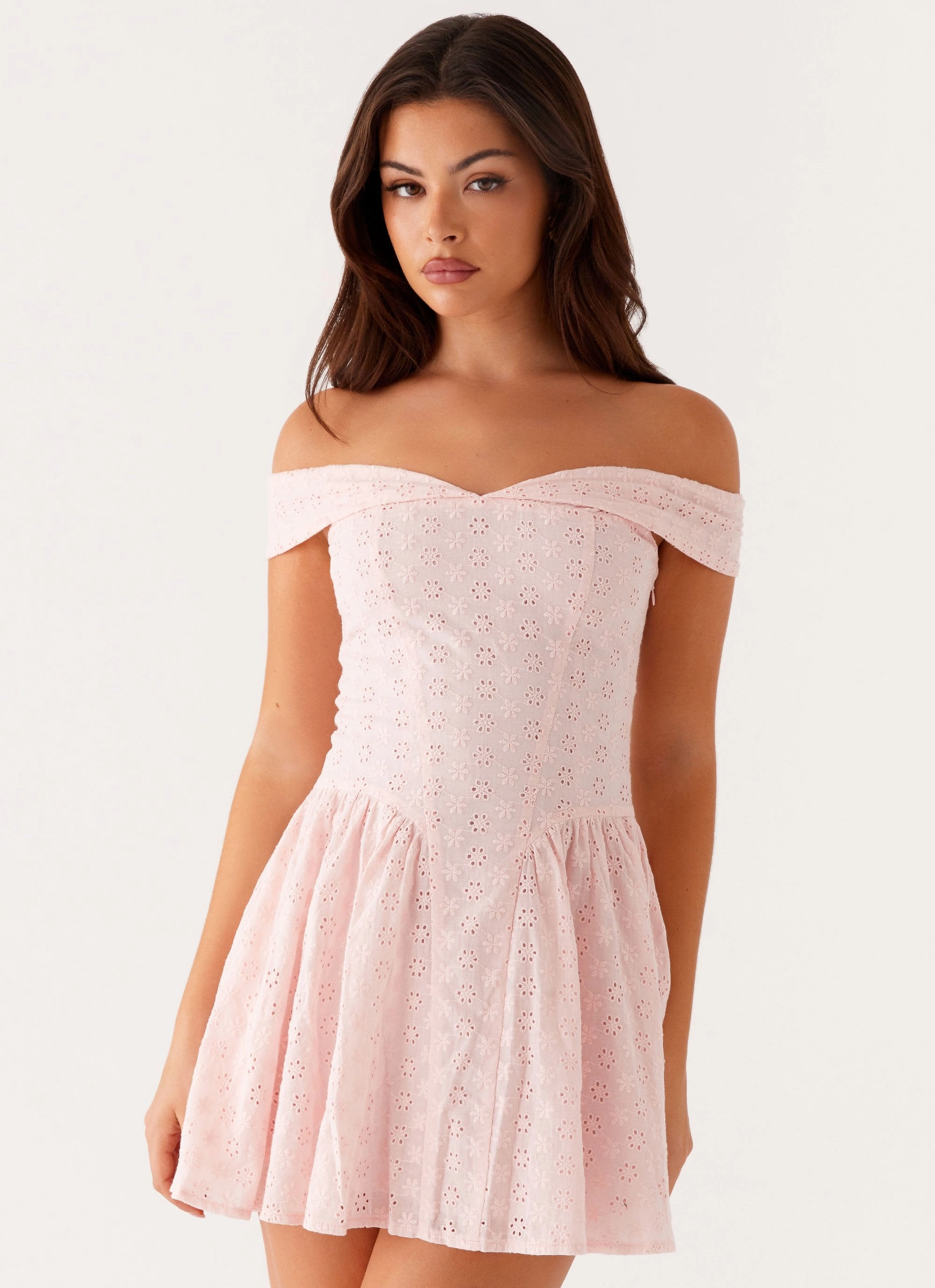 Koa Off Shoulder Mini Dress - Peach Relax Piece