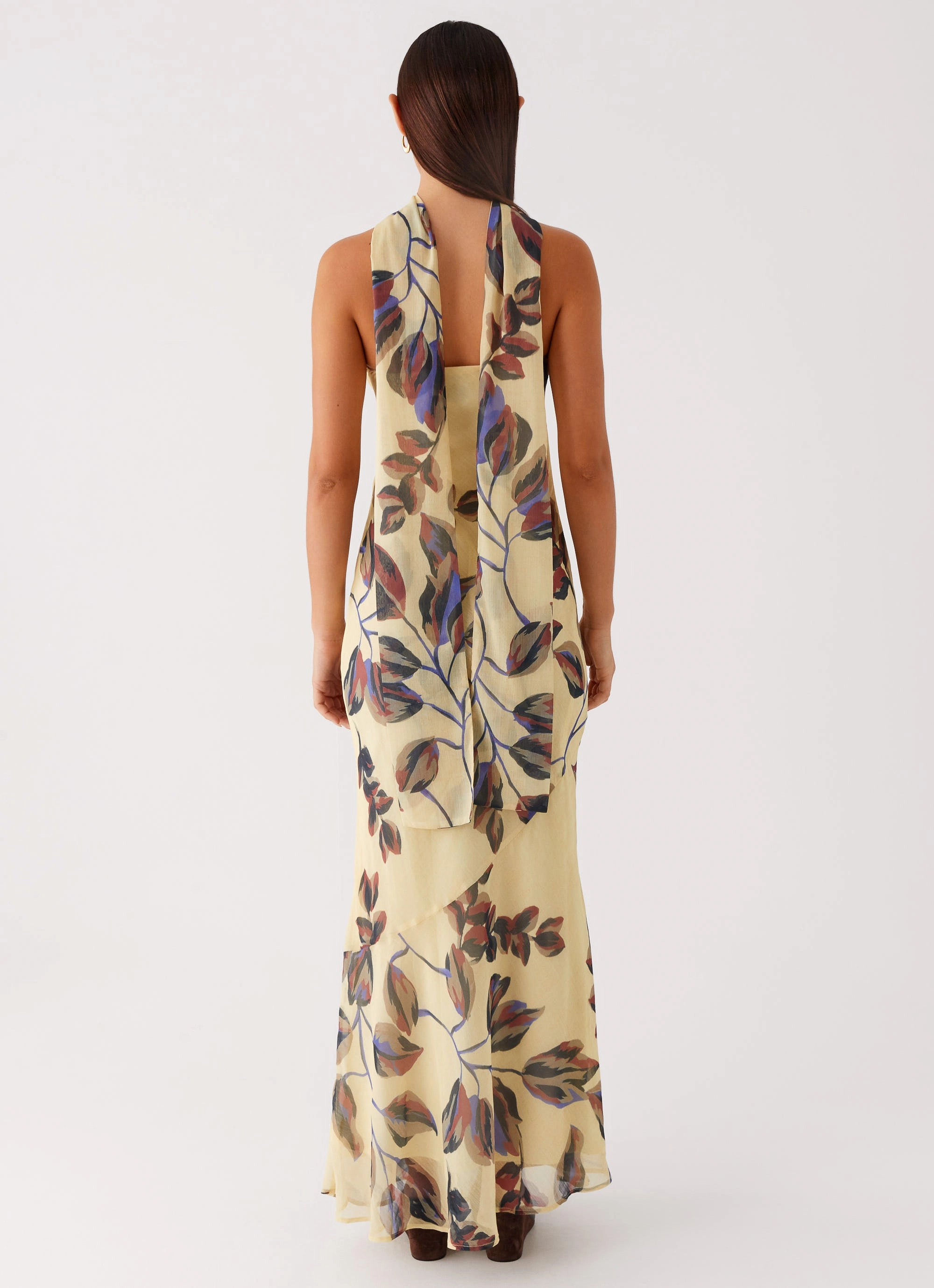Crisp Texture Casual Chic Wear Under The Pagoda Maxi Dress - Buttercream Leaf Print