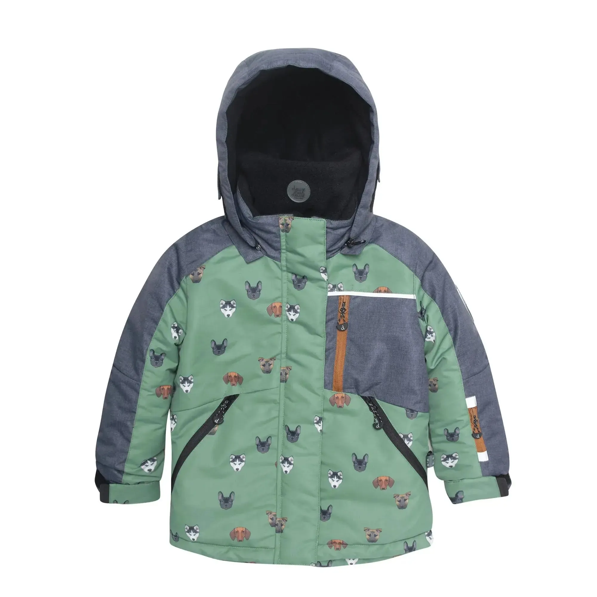 Printed Little Dogs Two Piece Boys Snowsuit Green And Brown | DEUX PAR DEUX