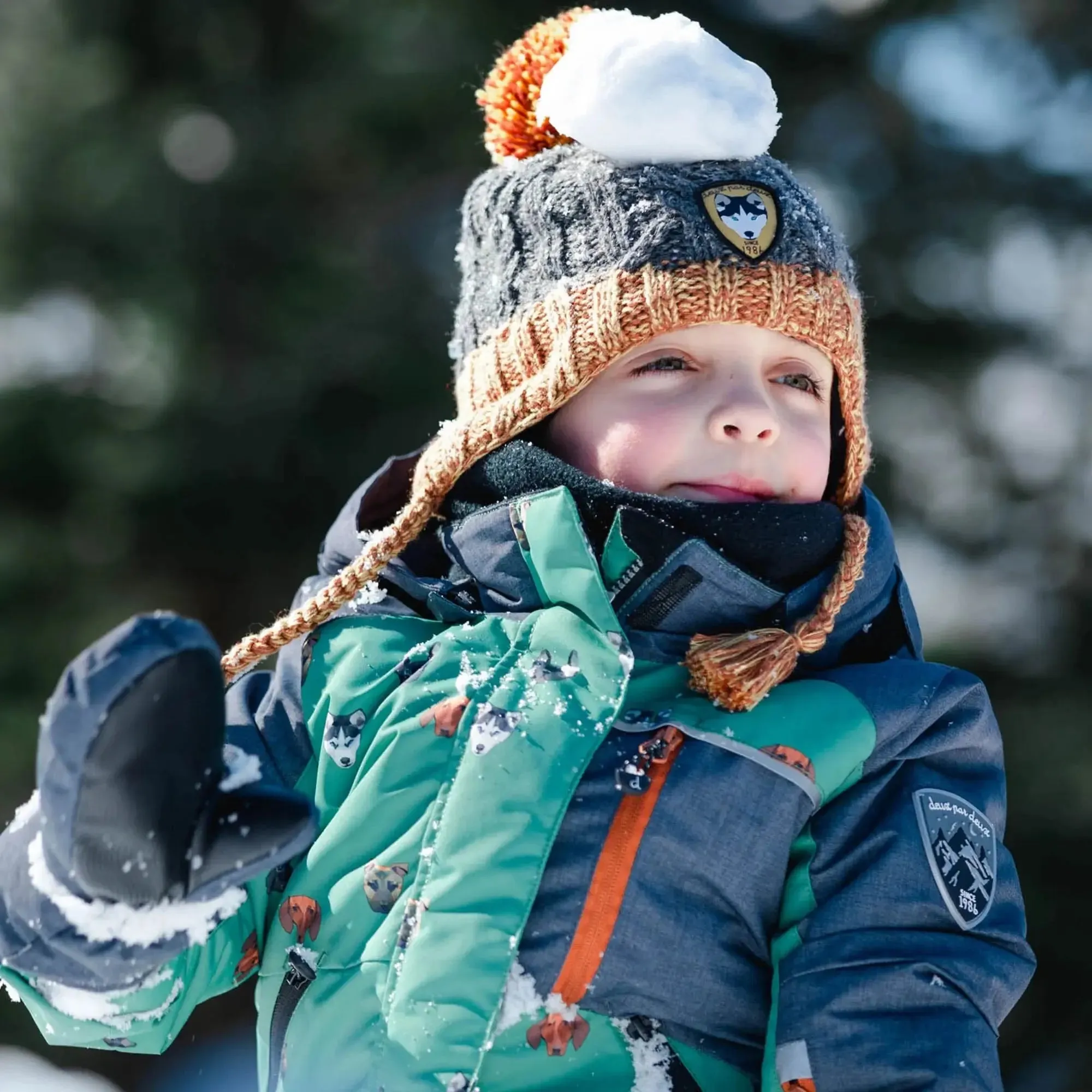 Printed Little Dogs Two Piece Boys Snowsuit Green And Brown | DEUX PAR DEUX
