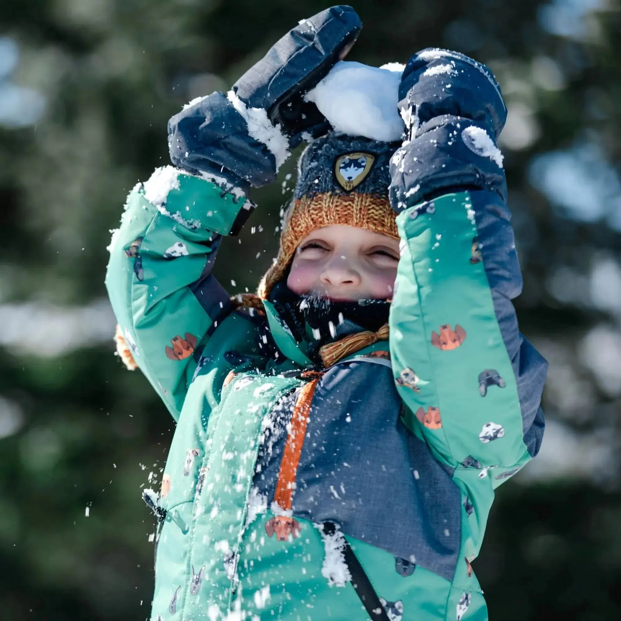 Printed Little Dogs Two Piece Boys Snowsuit Green And Brown | DEUX PAR DEUX