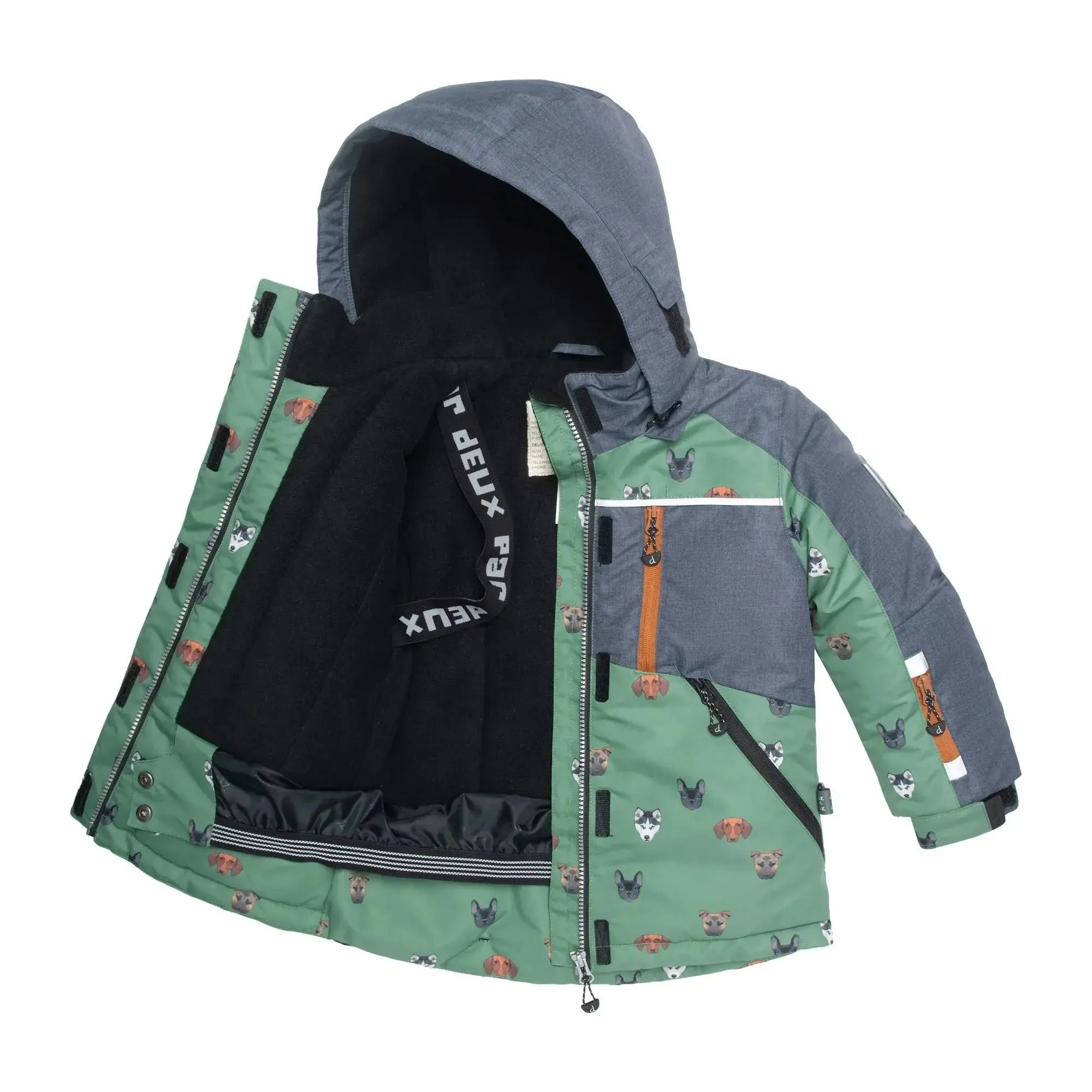 Printed Little Dogs Two Piece Boys Snowsuit Green And Brown | DEUX PAR DEUX