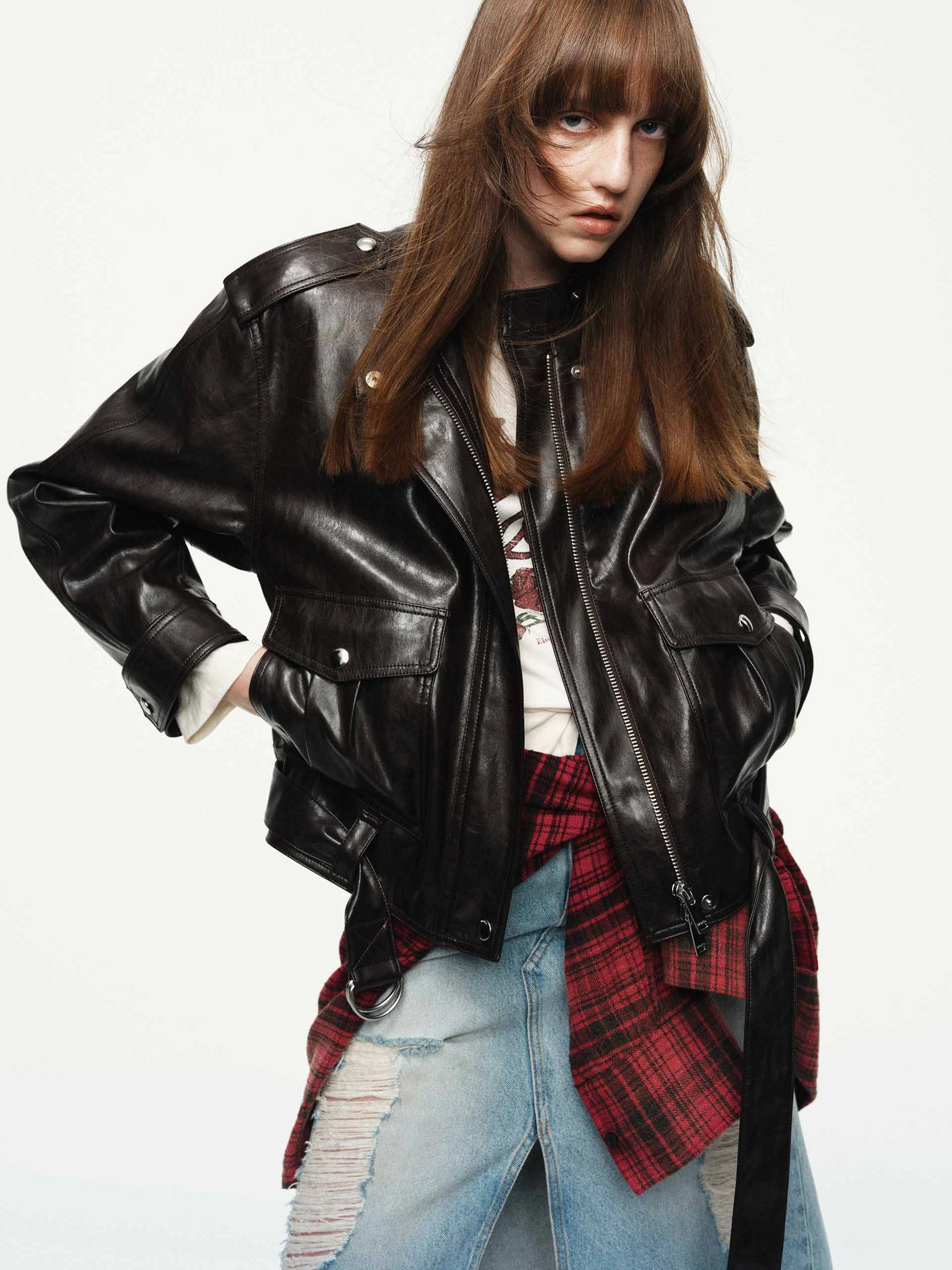 Flexible Elasticity Flexible Material PU Leather Bomber Jacket