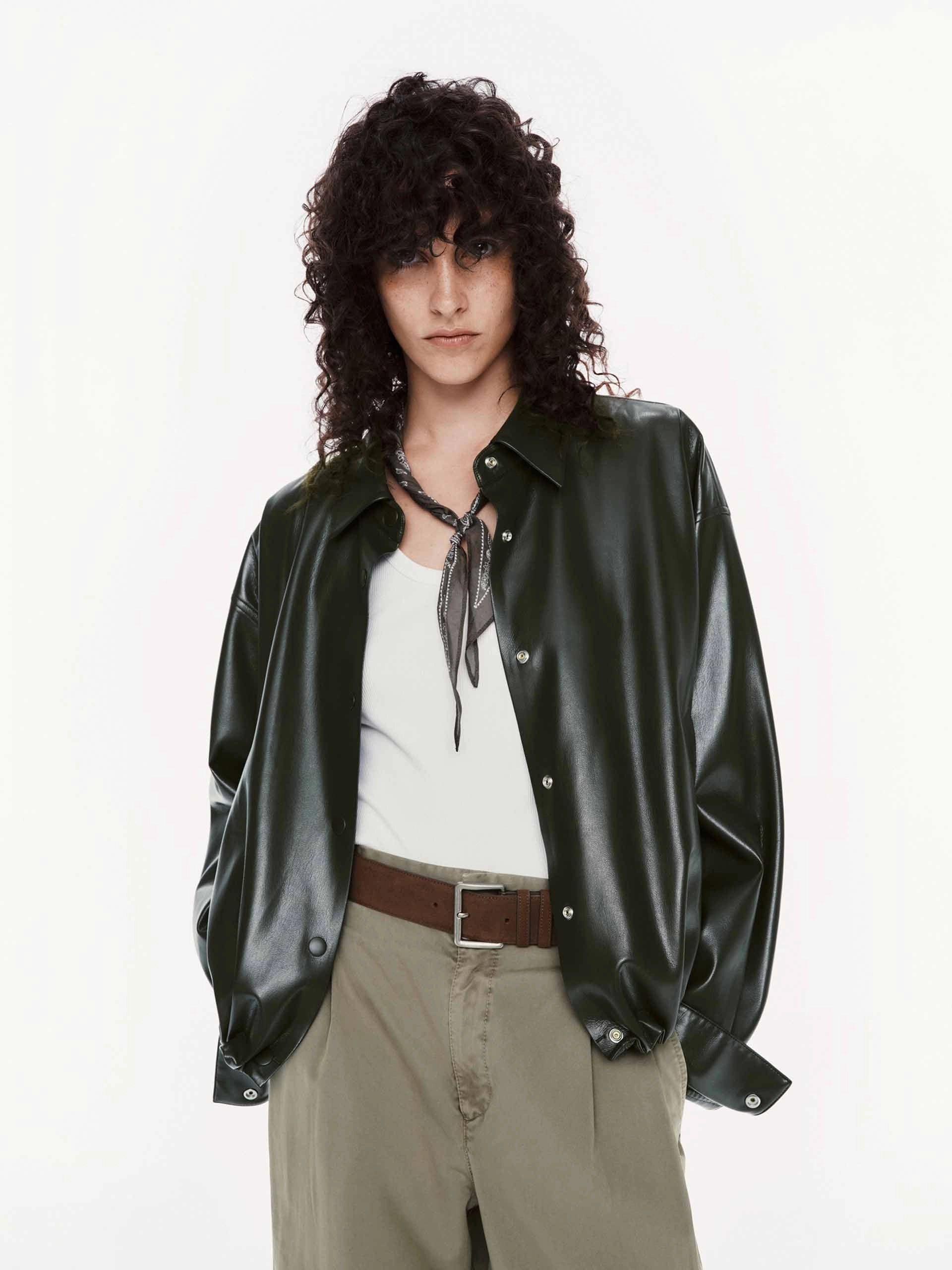 PU Leather Cropped Jacket Comfort Fit anti static coating