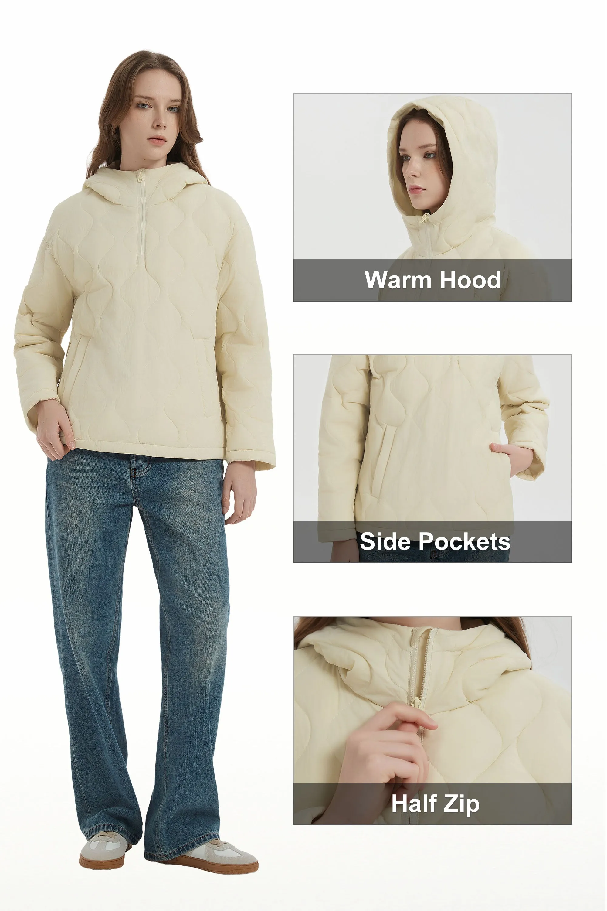 Puffer Jacket Half Zip Hoodies Coat