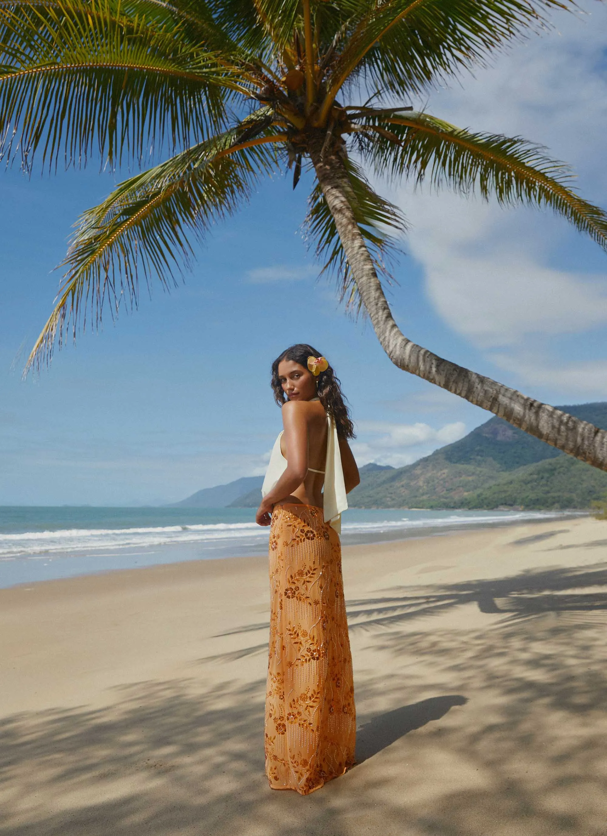 Corinna Low Rise Sequin Maxi Skirt - Orange Winter Staple