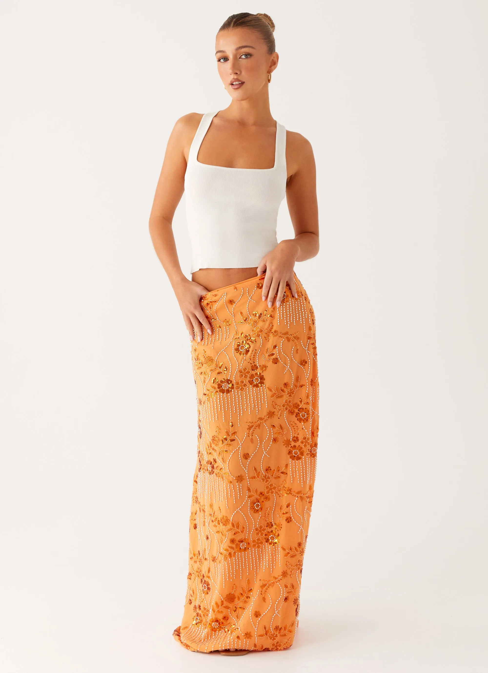 Corinna Low Rise Sequin Maxi Skirt - Orange Custom made
