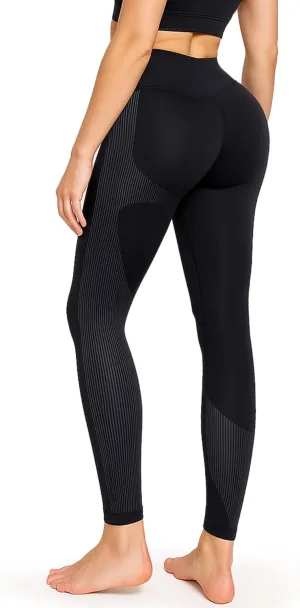 QOU Compression Yoga Leggings, Reversible Yoga Pants High Waist Tummy Control Workout Compression Tights