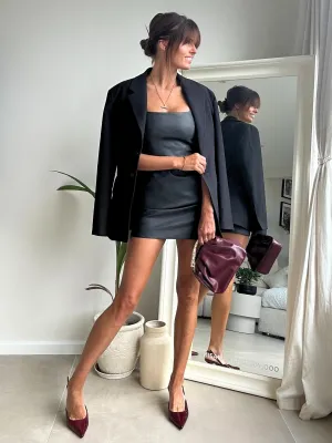 Vibrant Form Jada Square Neck PU Mini Dress in Black