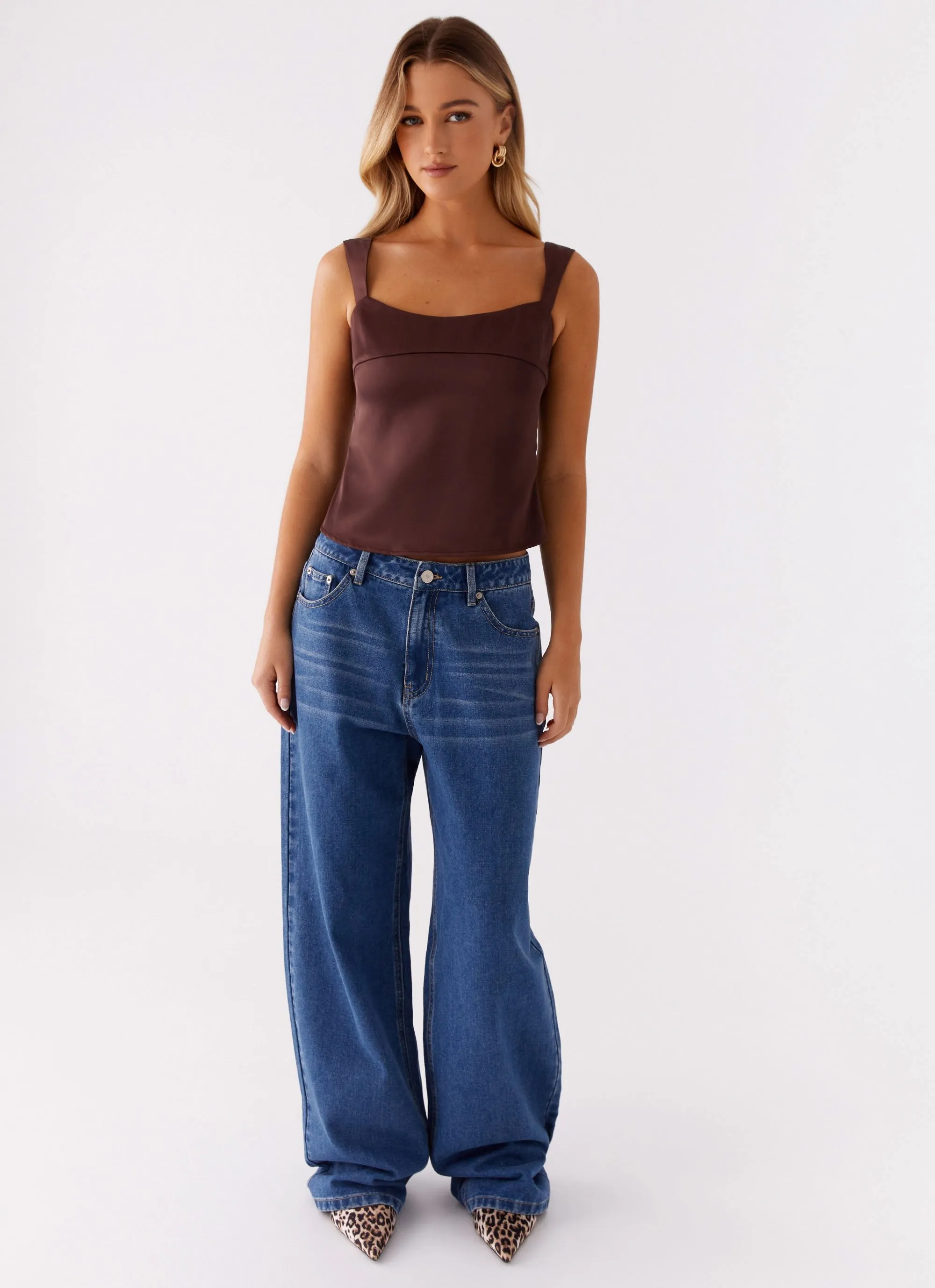 Lylah Satin Top - Brown Printed Blouse Microfiber Material