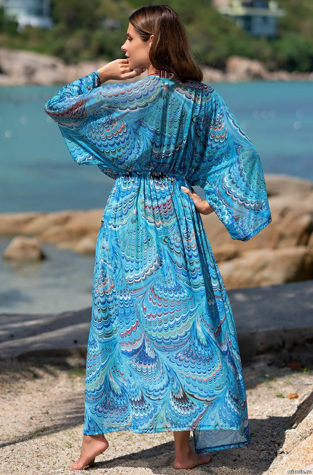 Quick-dry strip cardigan with floral border for holiday beach bikini top