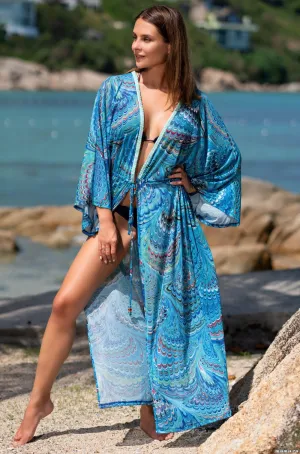 Quick-dry strip cardigan with floral border for holiday beach bikini top