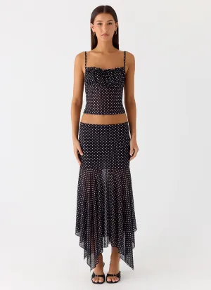 Buffy Maxi Skirt - Black Polkadot Chill Wear