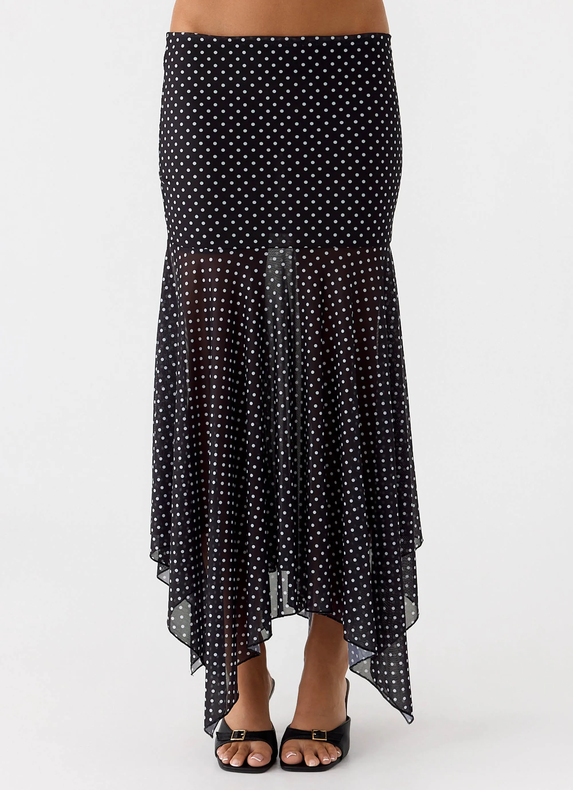Buffy Maxi Skirt - Black Polkadot Subtle Look No Ride Up