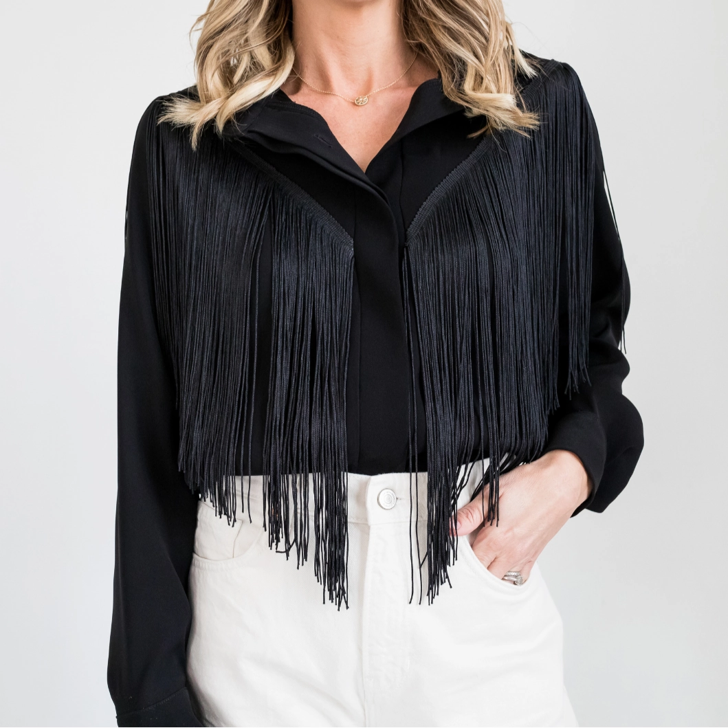 MASON by MASON'S DAUGHTER | Loretta Western Fringe Top, Black Durable Utility HighRiseWaistband