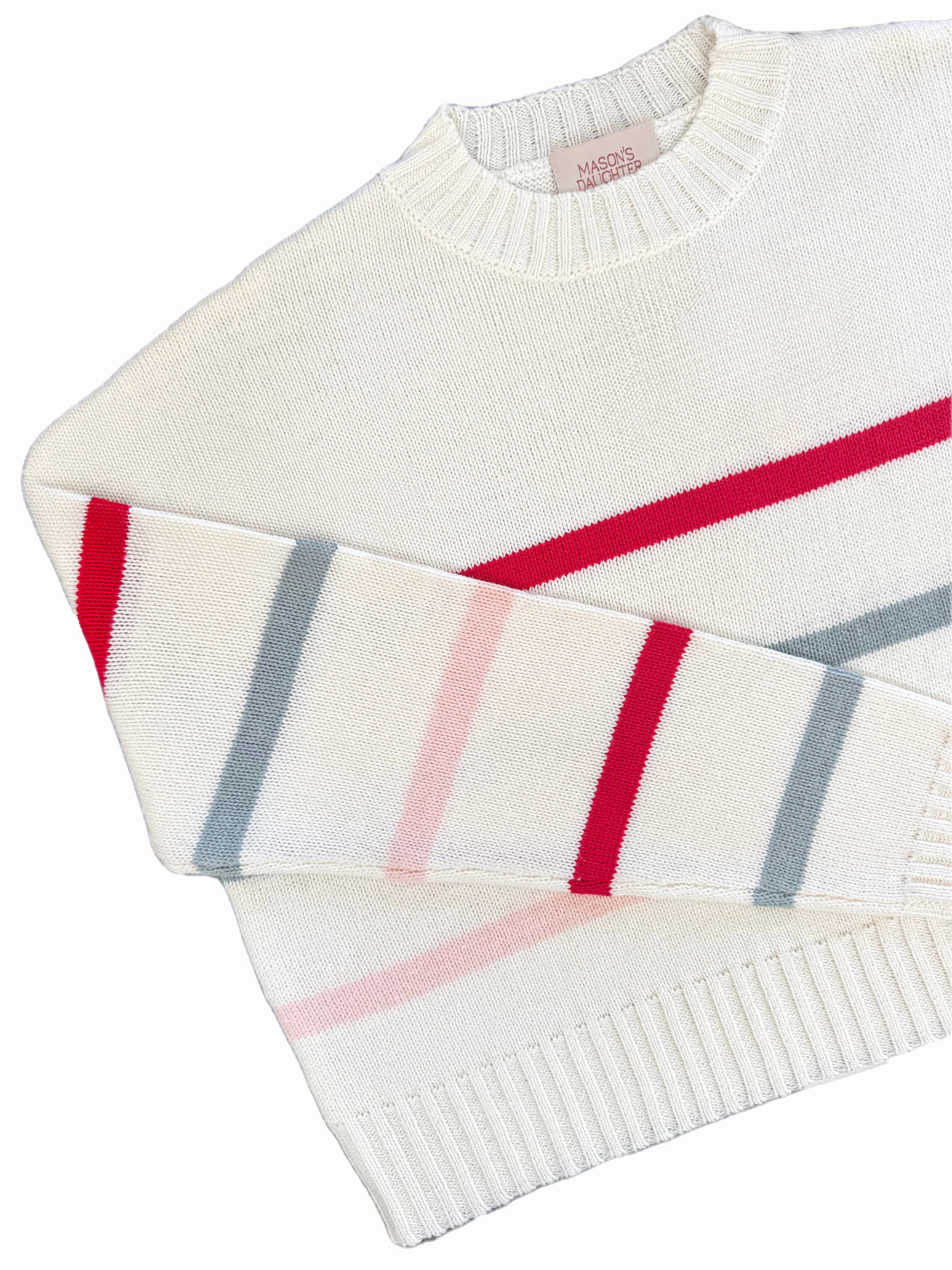 MASON'S DAUGHTER | Danielle Sweater, White Multi Striped Knit High Density Weave