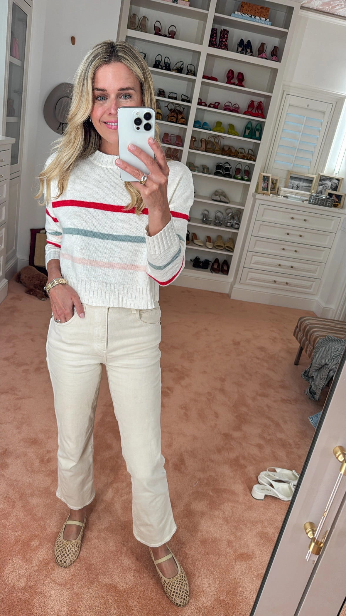 MASON'S DAUGHTER | Danielle Sweater, White Multi Striped Knit TemperatureRegulation