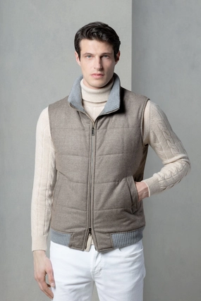 Taupe down vest in wool & cashmere ?C Made in Italy Travel Wardrobe