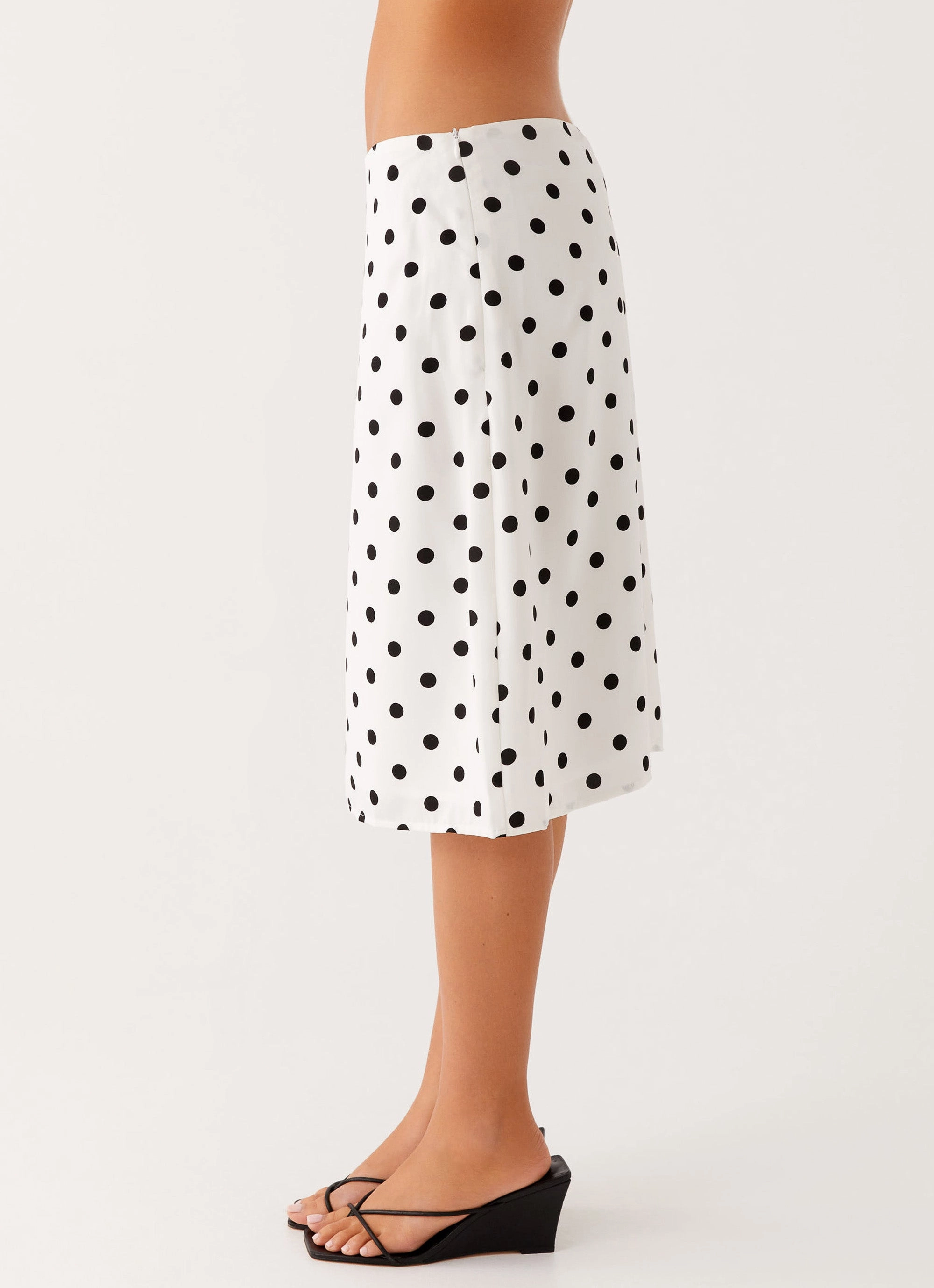 Breathable Waist Evoke Chiffon Midi Skirt - White Polka Dot