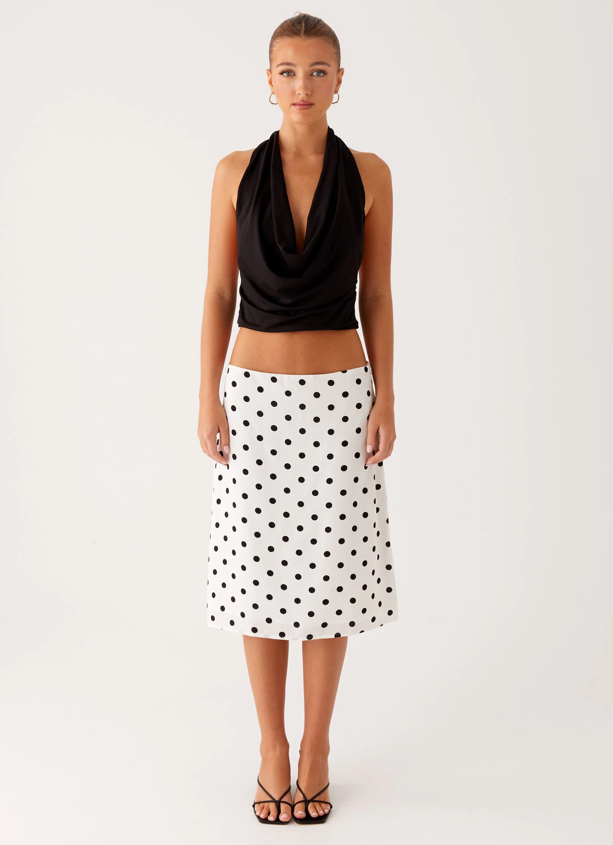 SeamlessPocketDesign Evoke Chiffon Midi Skirt - White Polka Dot