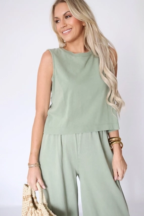 Sloane Jersey Muscle Tank  - Avocado AbrasionResistant Surface