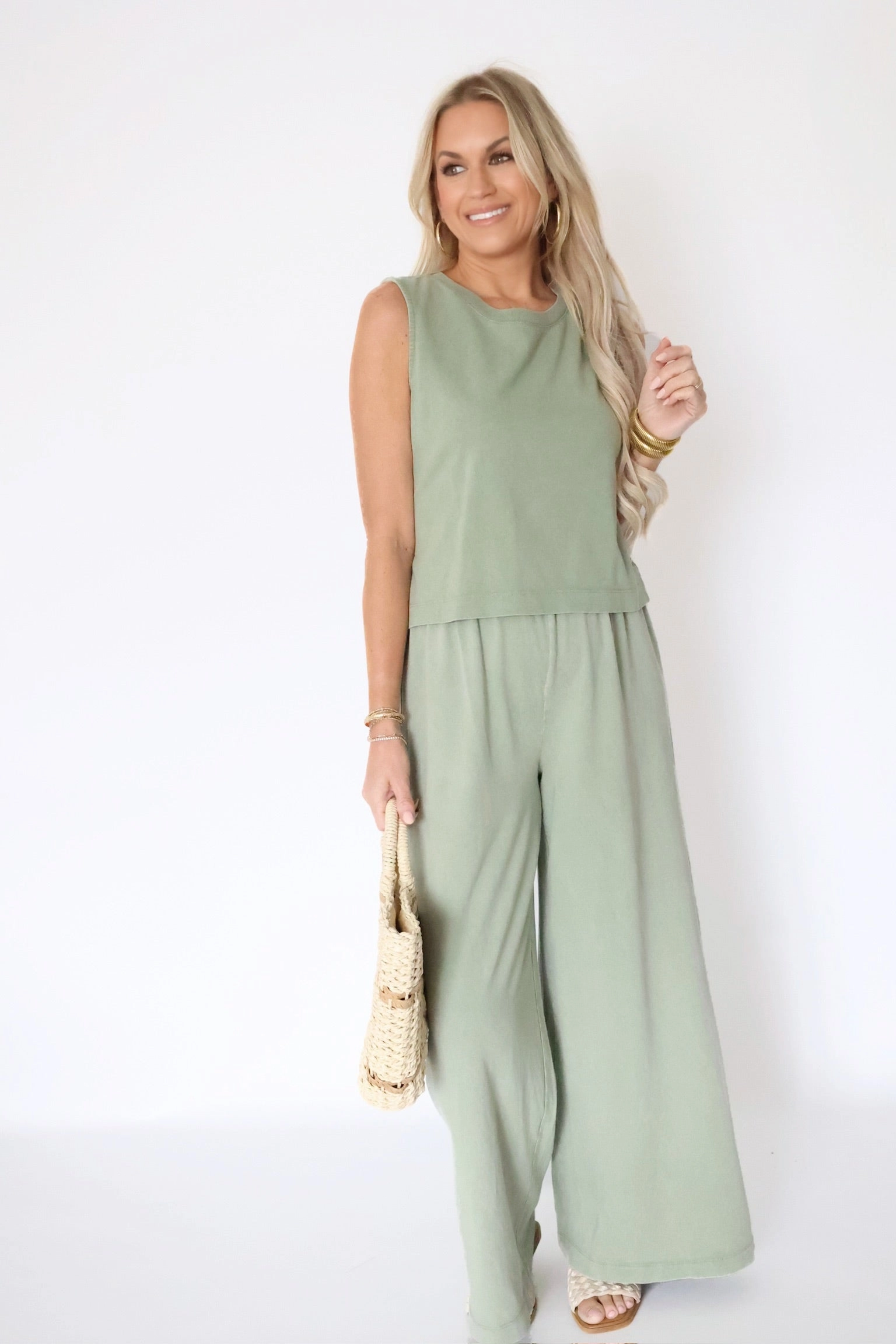 Sloane Jersey Muscle Tank  - Avocado Low Profile Zipper Closure BlendMaterials