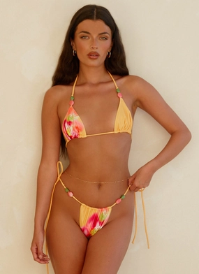 Rach Bikini Top - Orange Tropical Flatlock stitching Summer Fashion.