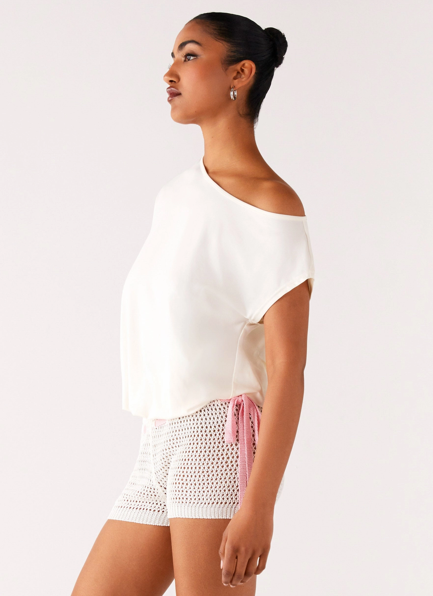 Raeni Off Shoulder Top - Ivory Reinforced Stitching