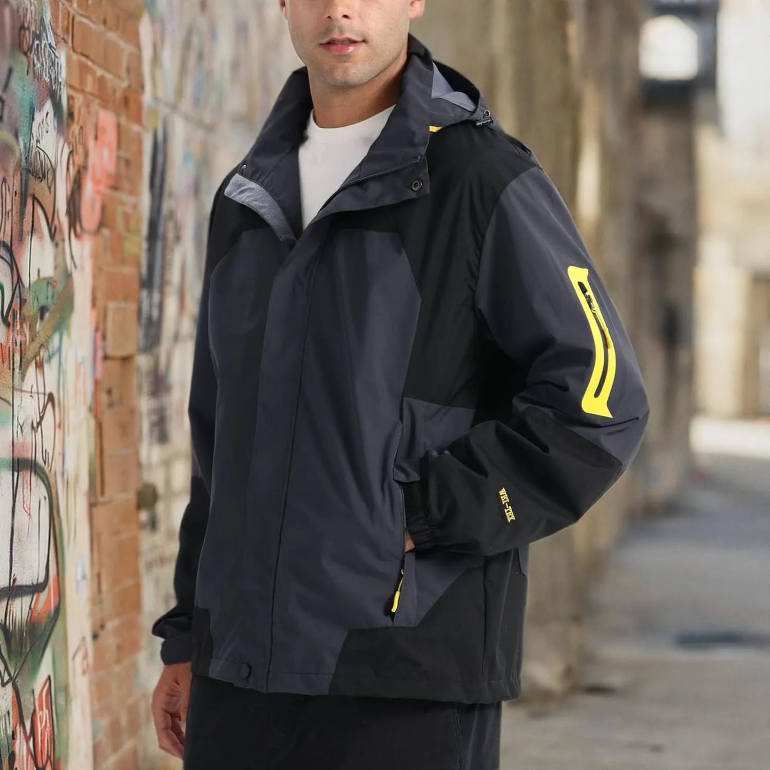 Rain Jacket for Men Lightweight Jacket with Detachable Hood Mountain Softshell Windbreaker Hiking Casual Raincoat