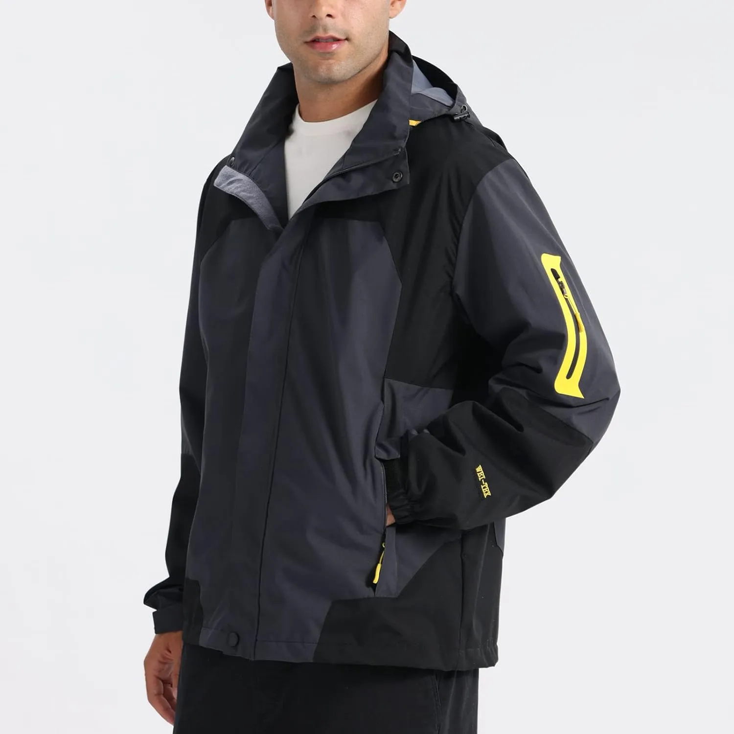 Rain Jacket for Men Lightweight Jacket with Detachable Hood Mountain Softshell Windbreaker Hiking Casual Raincoat