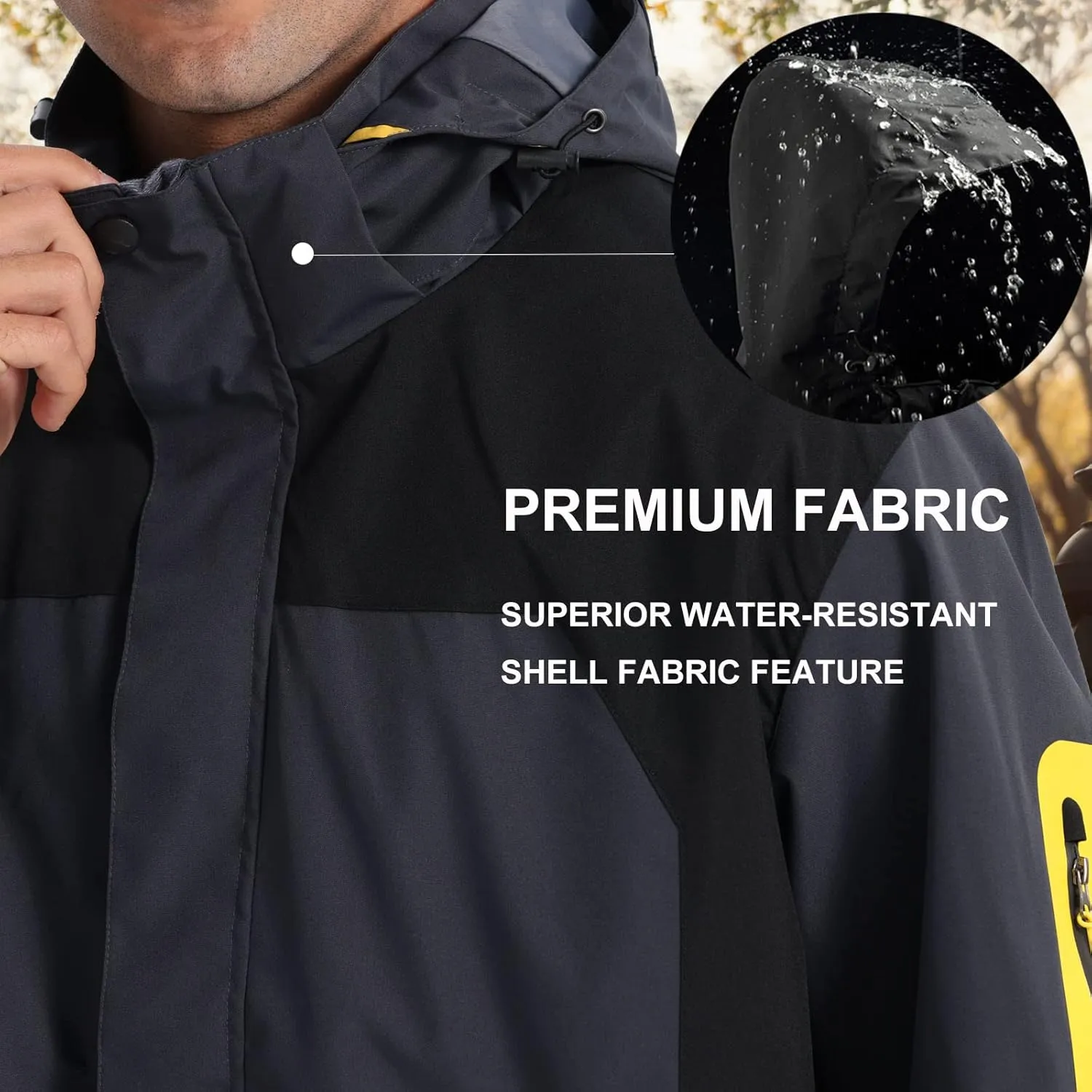 Rain Jacket for Men Lightweight Jacket with Detachable Hood Mountain Softshell Windbreaker Hiking Casual Raincoat