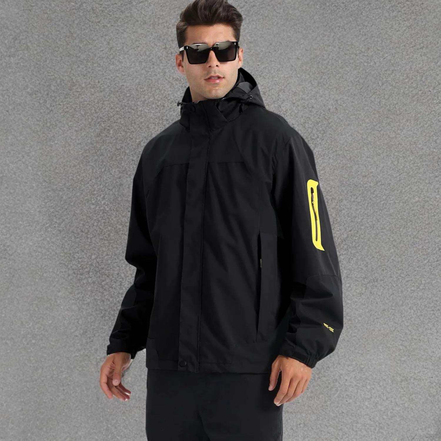 Rain Jacket for Men Lightweight Jacket with Detachable Hood Mountain Softshell Windbreaker Hiking Casual Raincoat