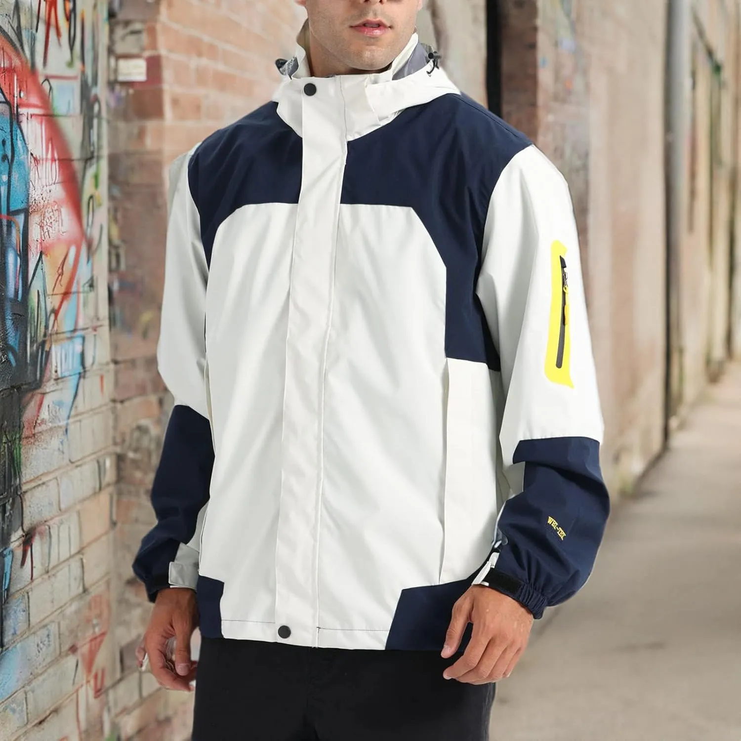 Rain Jacket for Men Lightweight Jacket with Detachable Hood Mountain Softshell Windbreaker Hiking Casual Raincoat