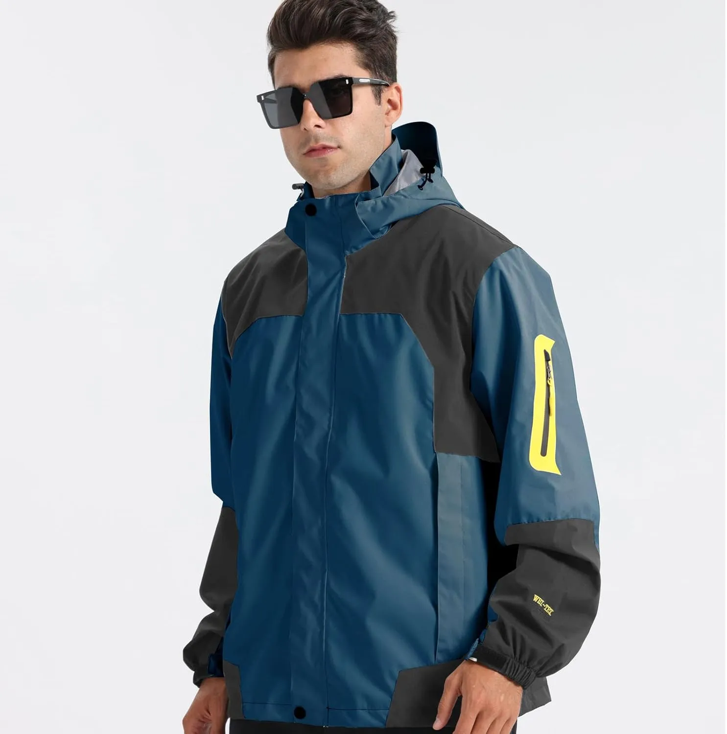Rain Jacket for Men Lightweight Jacket with Detachable Hood Mountain Softshell Windbreaker Hiking Casual Raincoat
