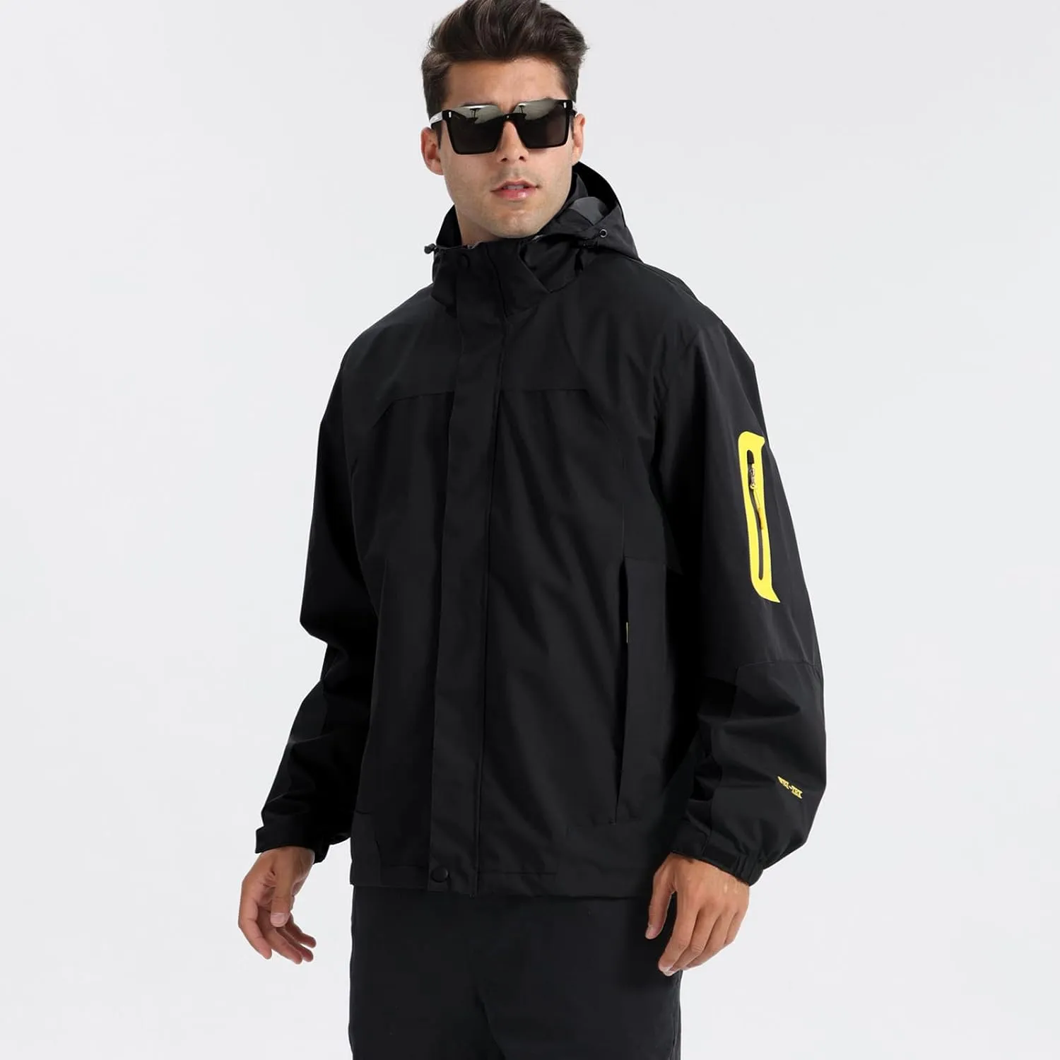 Rain Jacket for Men Lightweight Jacket with Detachable Hood Mountain Softshell Windbreaker Hiking Casual Raincoat