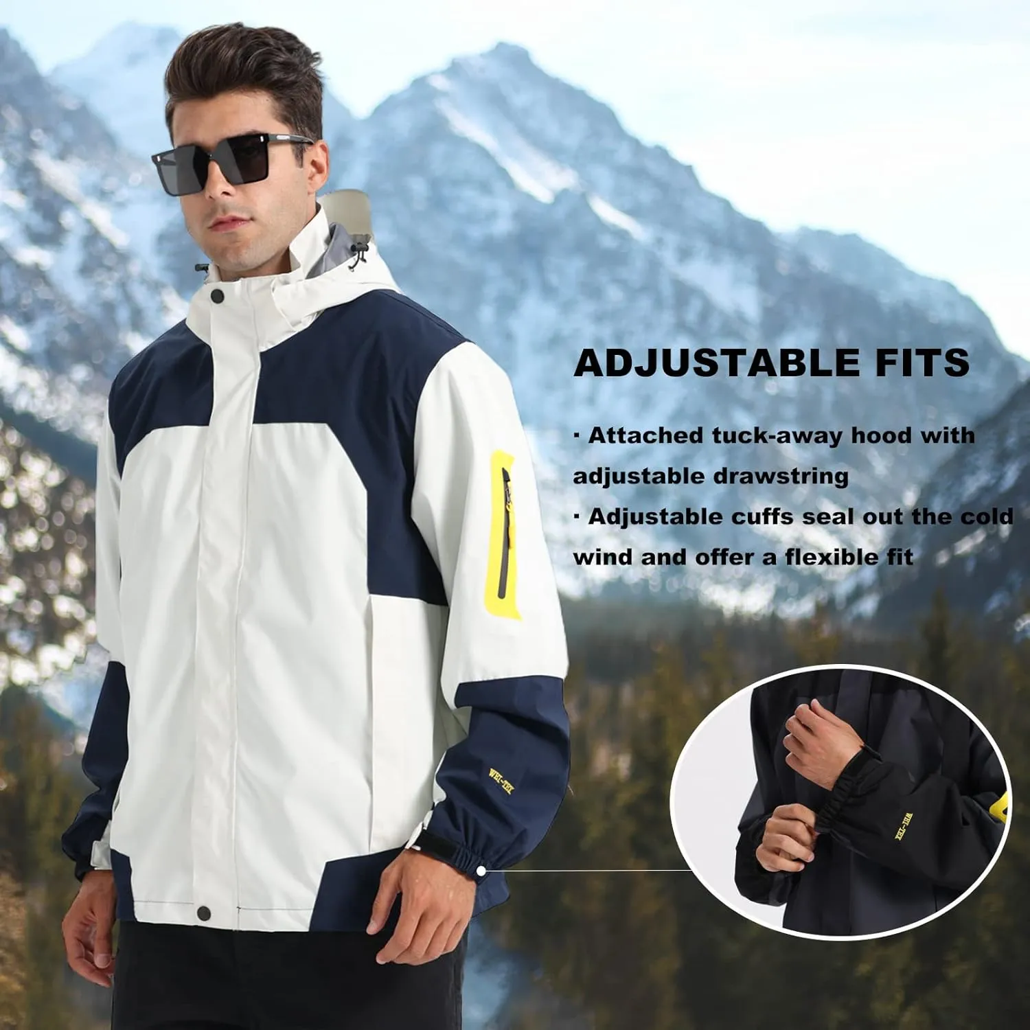 Rain Jacket for Men Lightweight Jacket with Detachable Hood Mountain Softshell Windbreaker Hiking Casual Raincoat