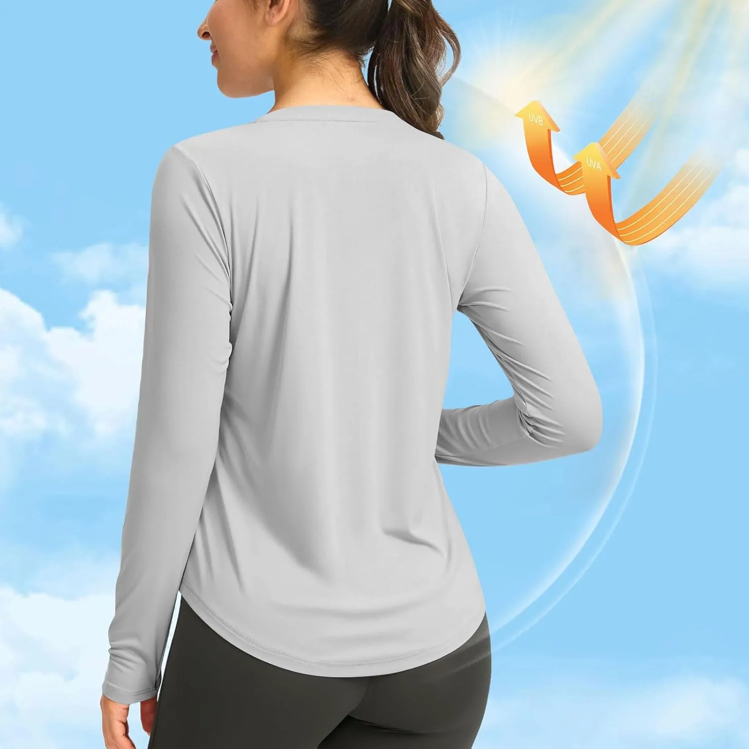 Rash Guard for Women UPF 50  SPF UV Protection Workout Tops with Thumb Hole Long Sleeve Lightweight Hiking Swim Shirts
