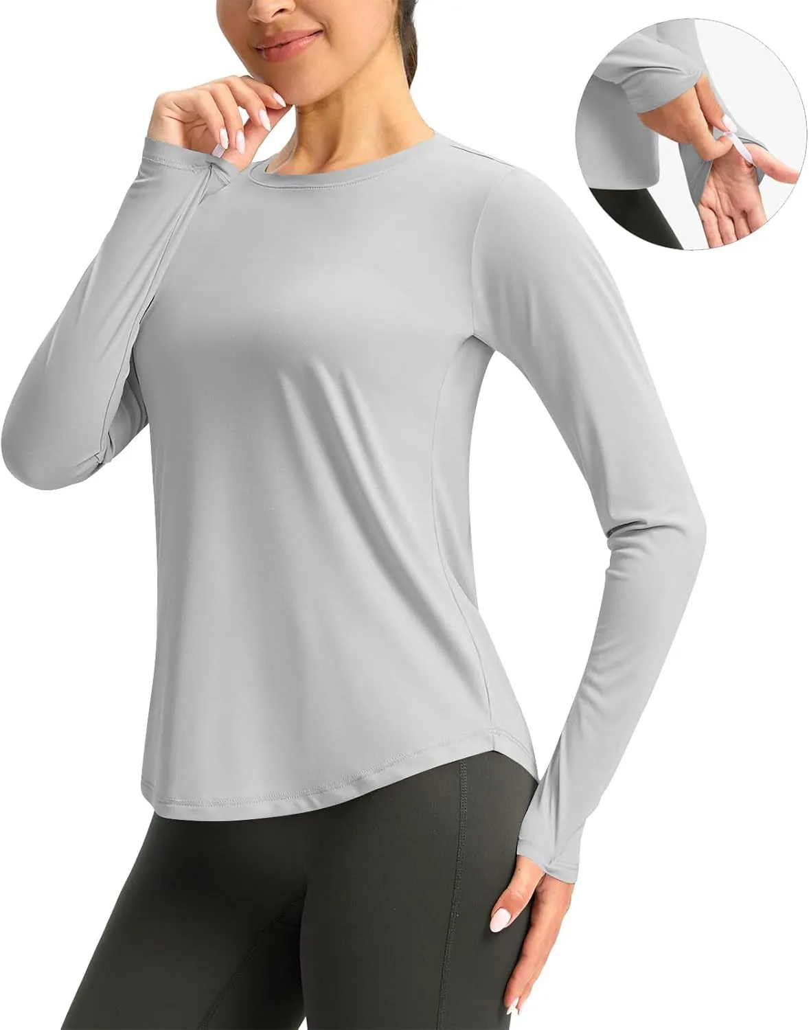 Rash Guard for Women UPF 50  SPF UV Protection Workout Tops with Thumb Hole Long Sleeve Lightweight Hiking Swim Shirts