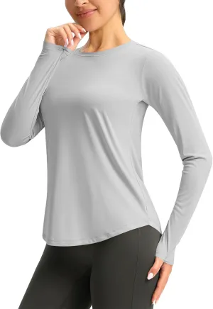 Rash Guard for Women UPF 50  SPF UV Protection Workout Tops with Thumb Hole Long Sleeve Lightweight Hiking Swim Shirts