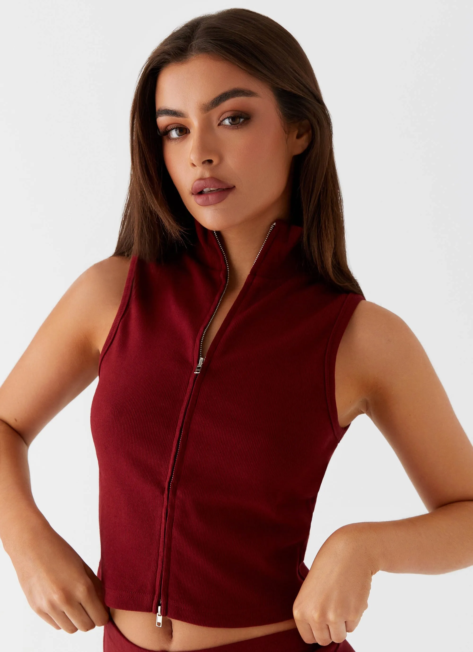 Sweat Absorbing Lining Spectate Collar Top - Maroon