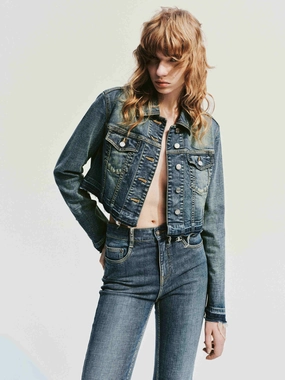 Raw Hem Denim Jacket Water Repellent Coating