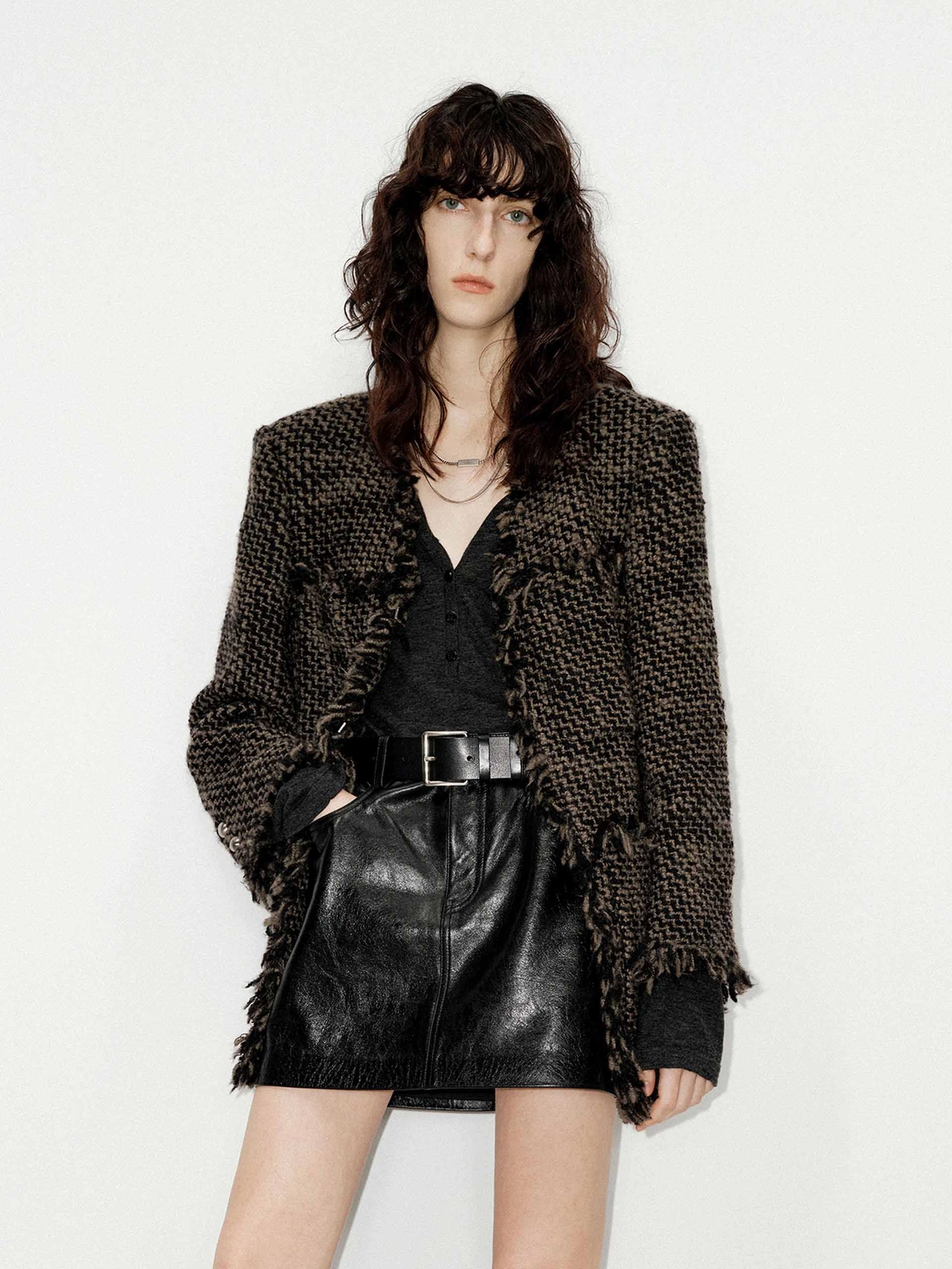 Raw Trim Collarless Coat Fade Resistant Dye