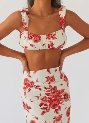 Valencia Villa Bralet Top - Rosa Floria High Collar Protection Design QuickDry Textile