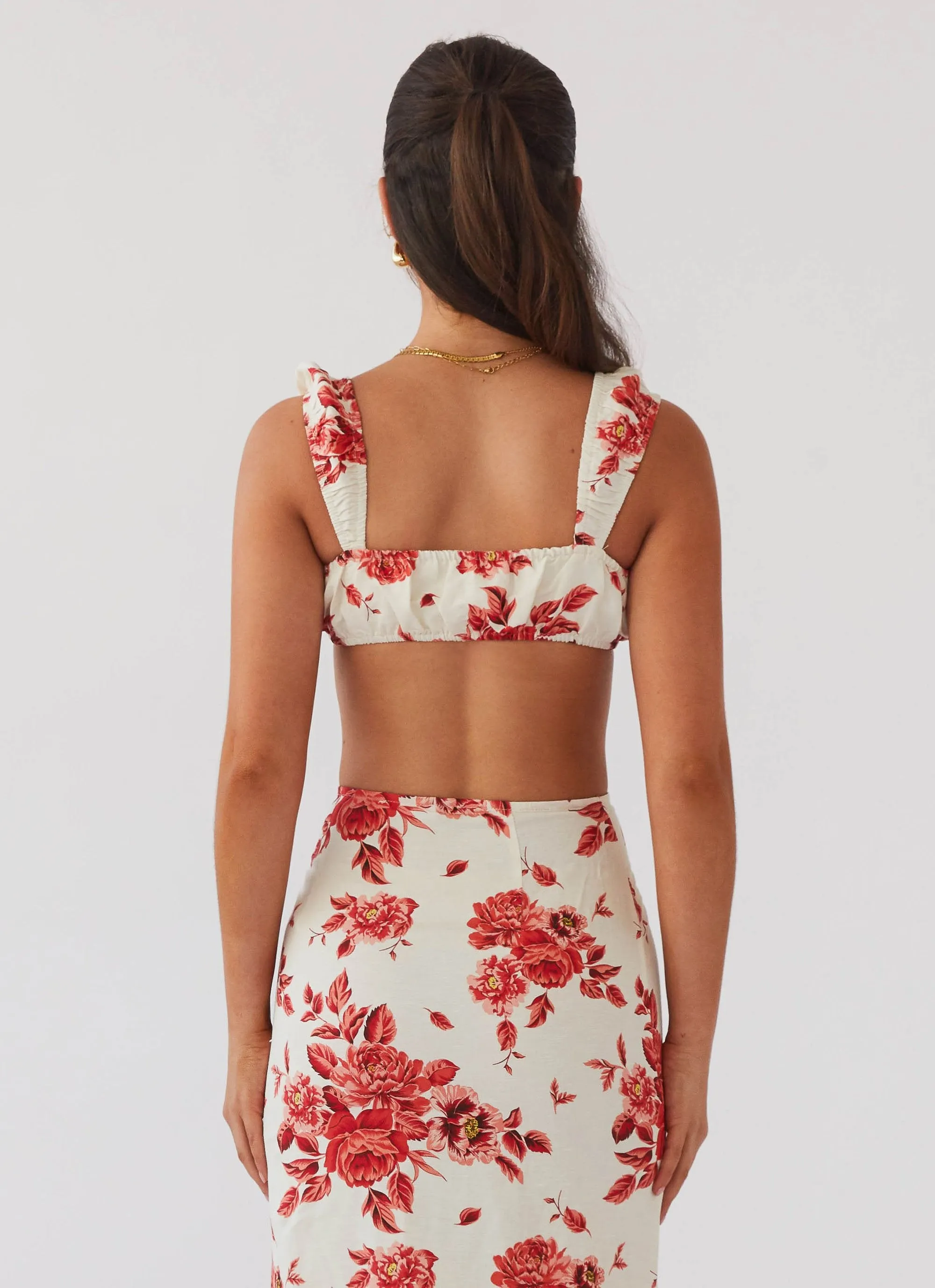 Valencia Villa Bralet Top - Rosa Floria No Iron Fabric Overlock Edging