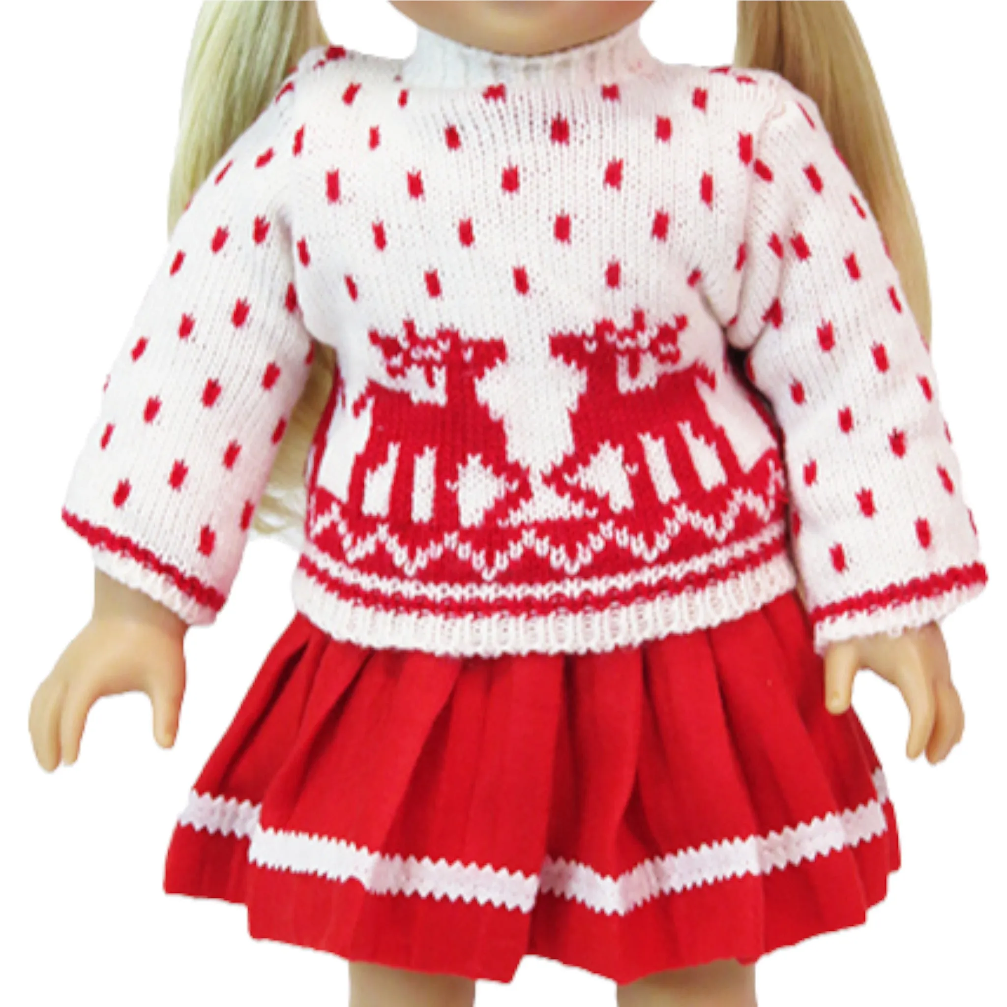Red Reindeer Skirt Set for 18-inch dolls