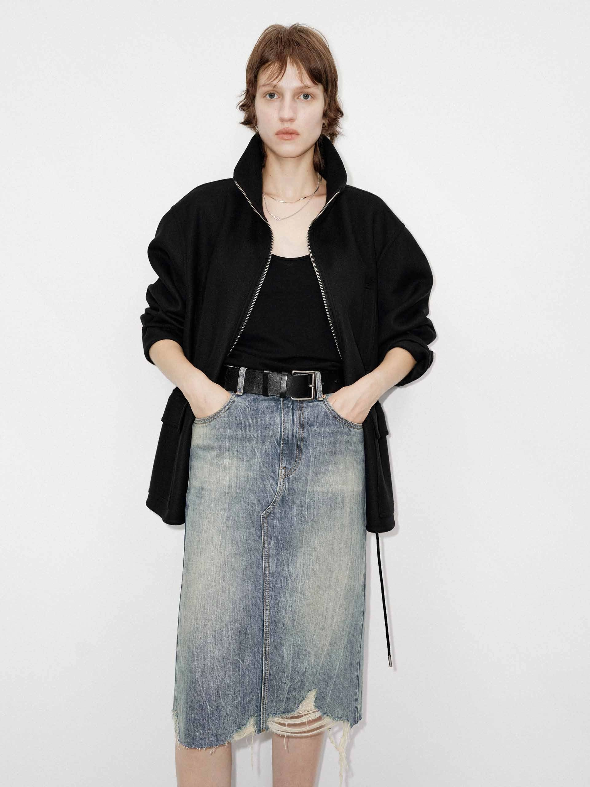 Drawstring Waist Wool Coat TearResistantOuter