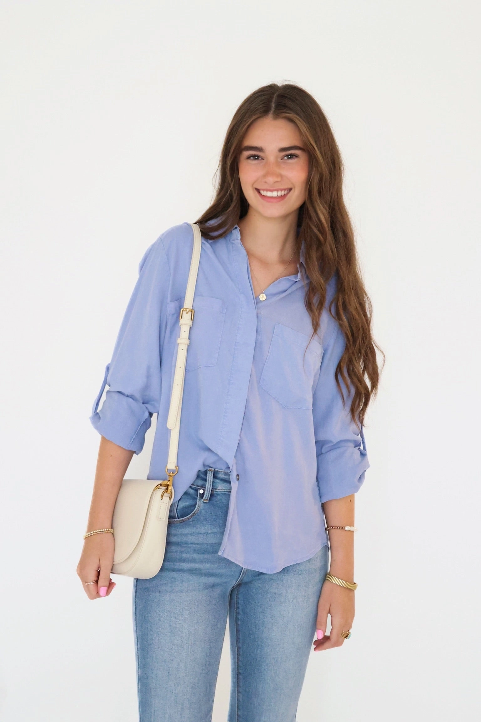 Non Slip Shoulder Seams Sustainable Fabric Blend Elise Tencel Top- Blueberry