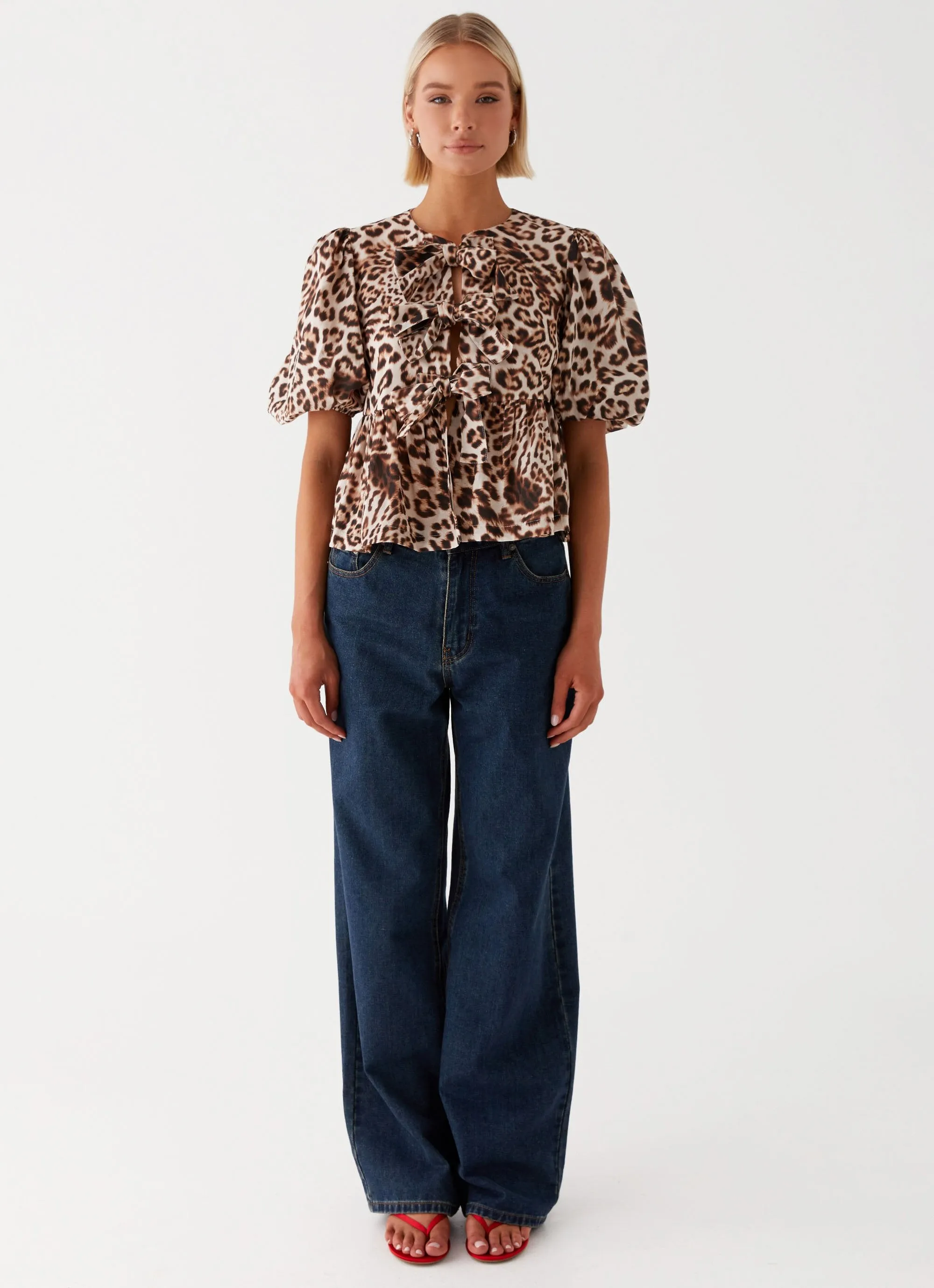 ZipClosure Stretchable Waistband Western Wind Tie Top - Leopard