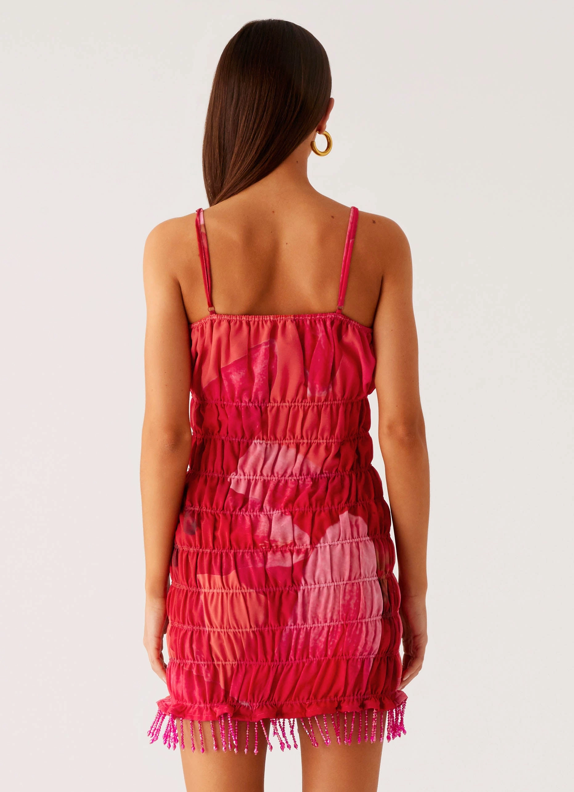 Refresh Me Chiffon Mini Dress - Peach Watermelon Flower Casual Waist